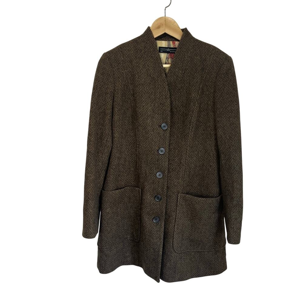 Peruvian Connection‎ Baby Alpaca Wool Long Brown Blazer Coat Size 6
